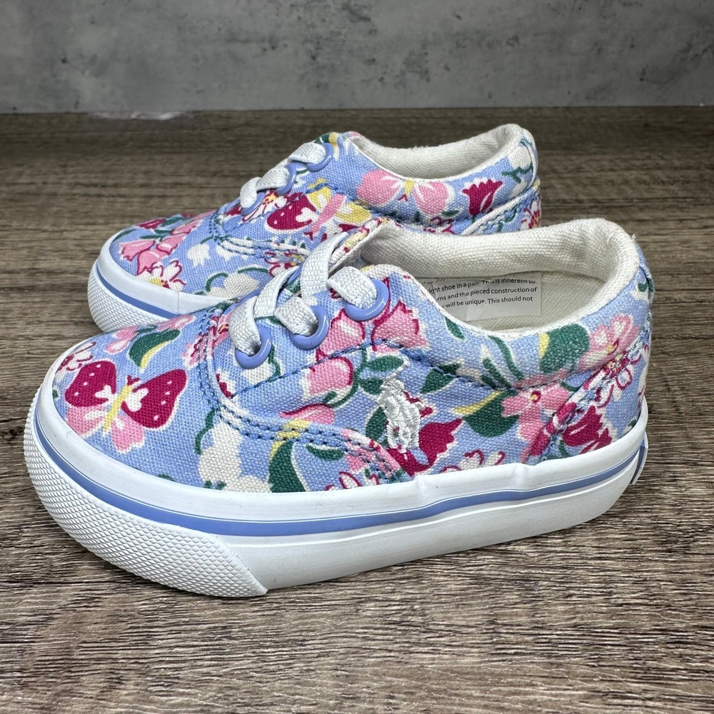 Polo Ralph Lauren~Baby Girl's~Floral Canvas Low Top Slip-On Sneakers~Size 4